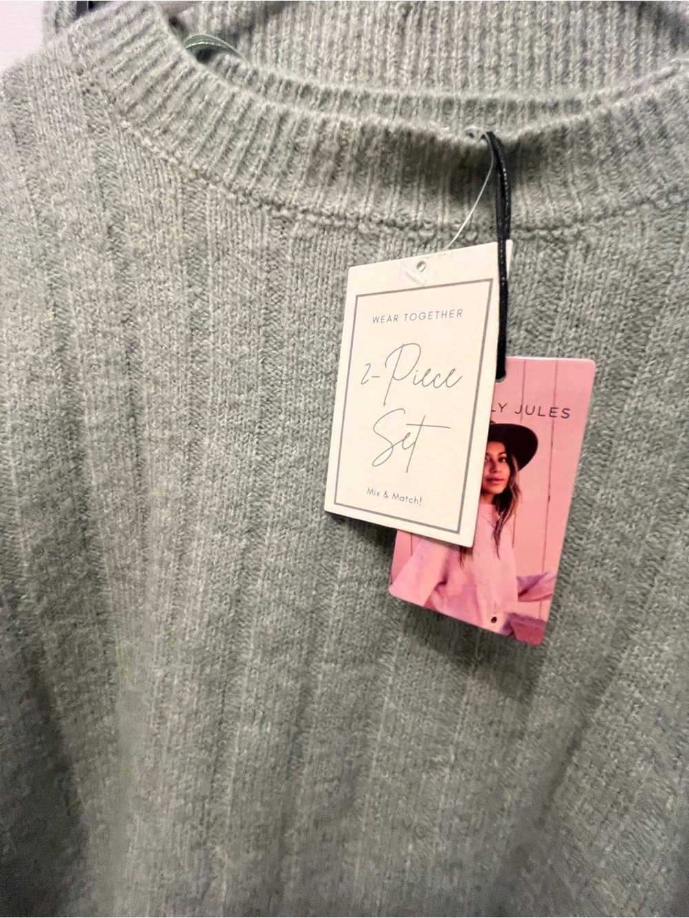NWT Sincerely Jules  2piece Ribbed Knit Wide-Leg Pants & Sweater Set in Sage - Picture 2 of 8